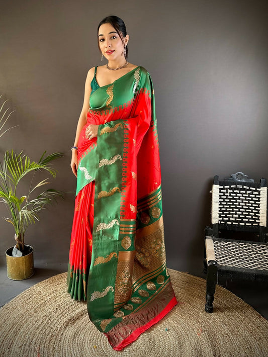 Joban Fashion Green Peacock,Butti Banarasi Silk Sarees | Swadesiicart
