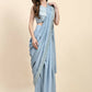 Blue Silk Satin Solid Ready to wear Saree with stitched Blouse - Satiksha | Swadesiicart