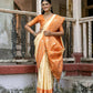 Vishnu Weaves Women's Orange Handloom Raw Silk Woven Saree with Blouse - Swadesiicart