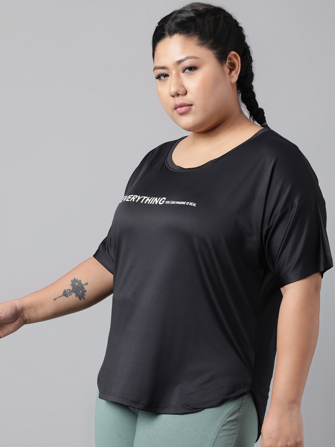 MKH Plus Size Relaxed Fit Typography Printed Drop Shoulder Sleeves Dri-Fit Sports T-shirt - Swadesiicart