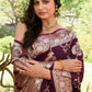 Joban Fashion Wine Banarasi Soft Pure Handloom Banarasi Silk Saree | Swadesiicart