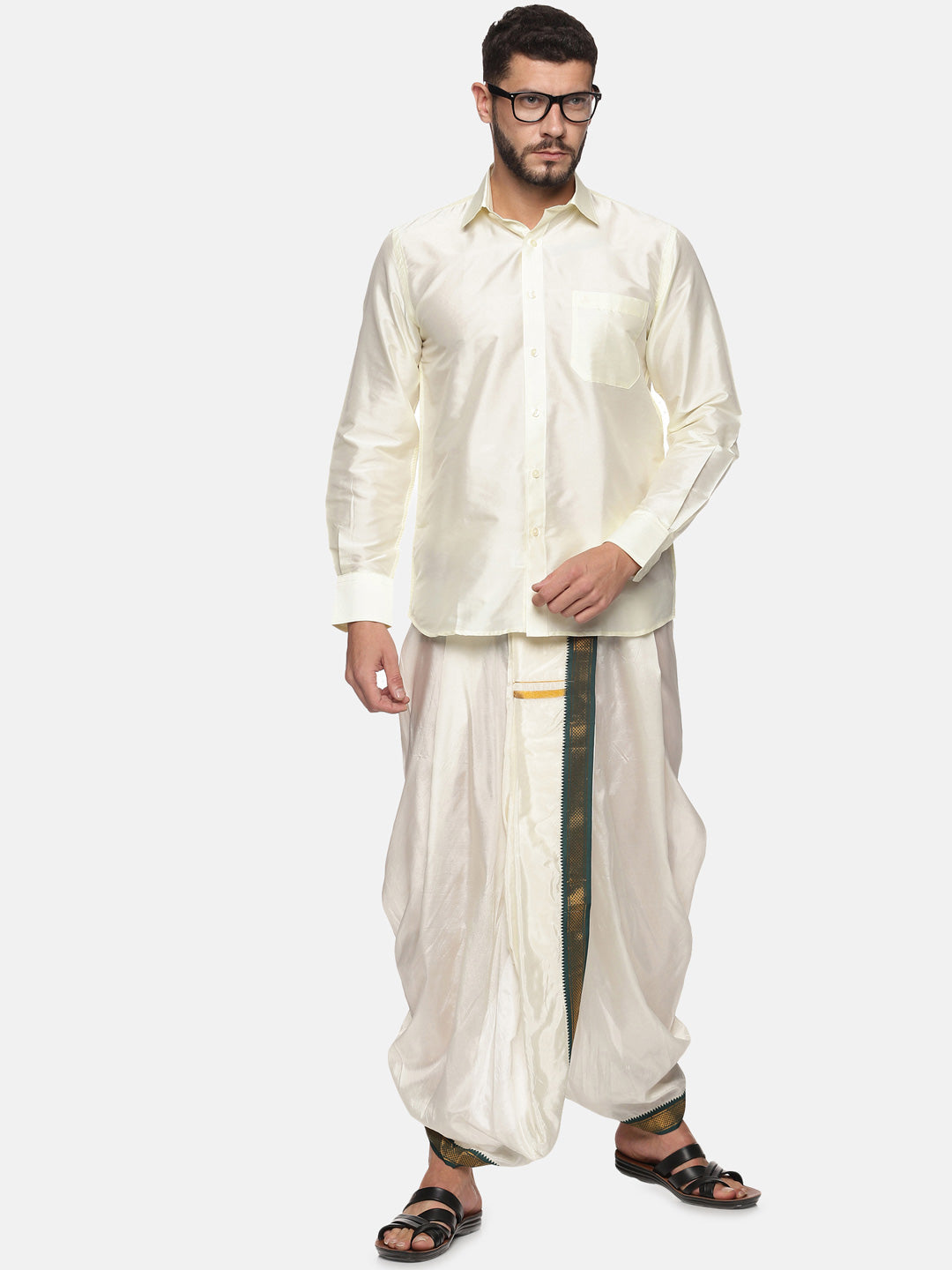 Sethukrishna Men Cream Solid Dhoti Pant | Swadesiicart
