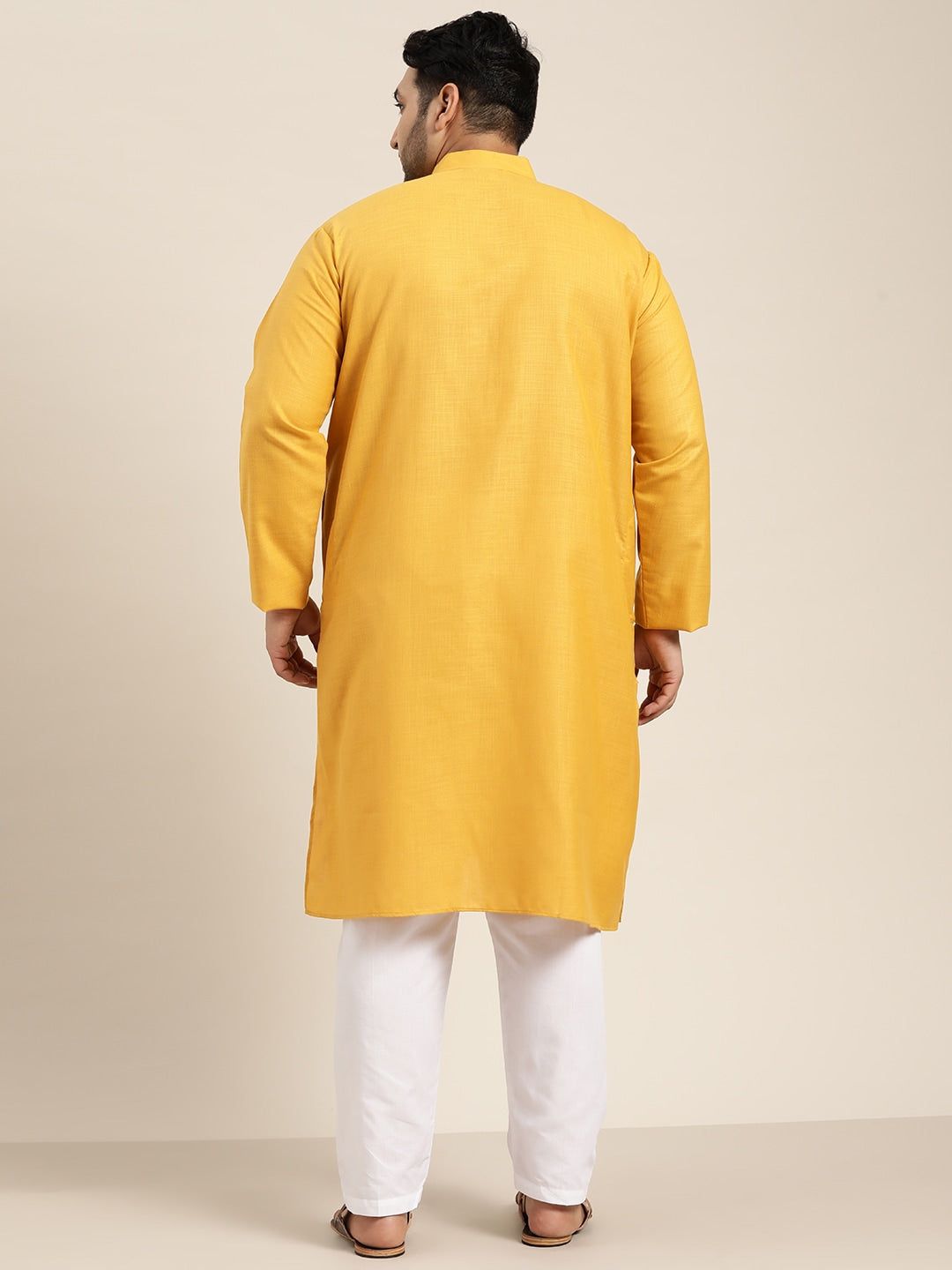 Sojanya Plus Size Men Mustard Yellow Pure Cotton Kurta | Swadesiicart