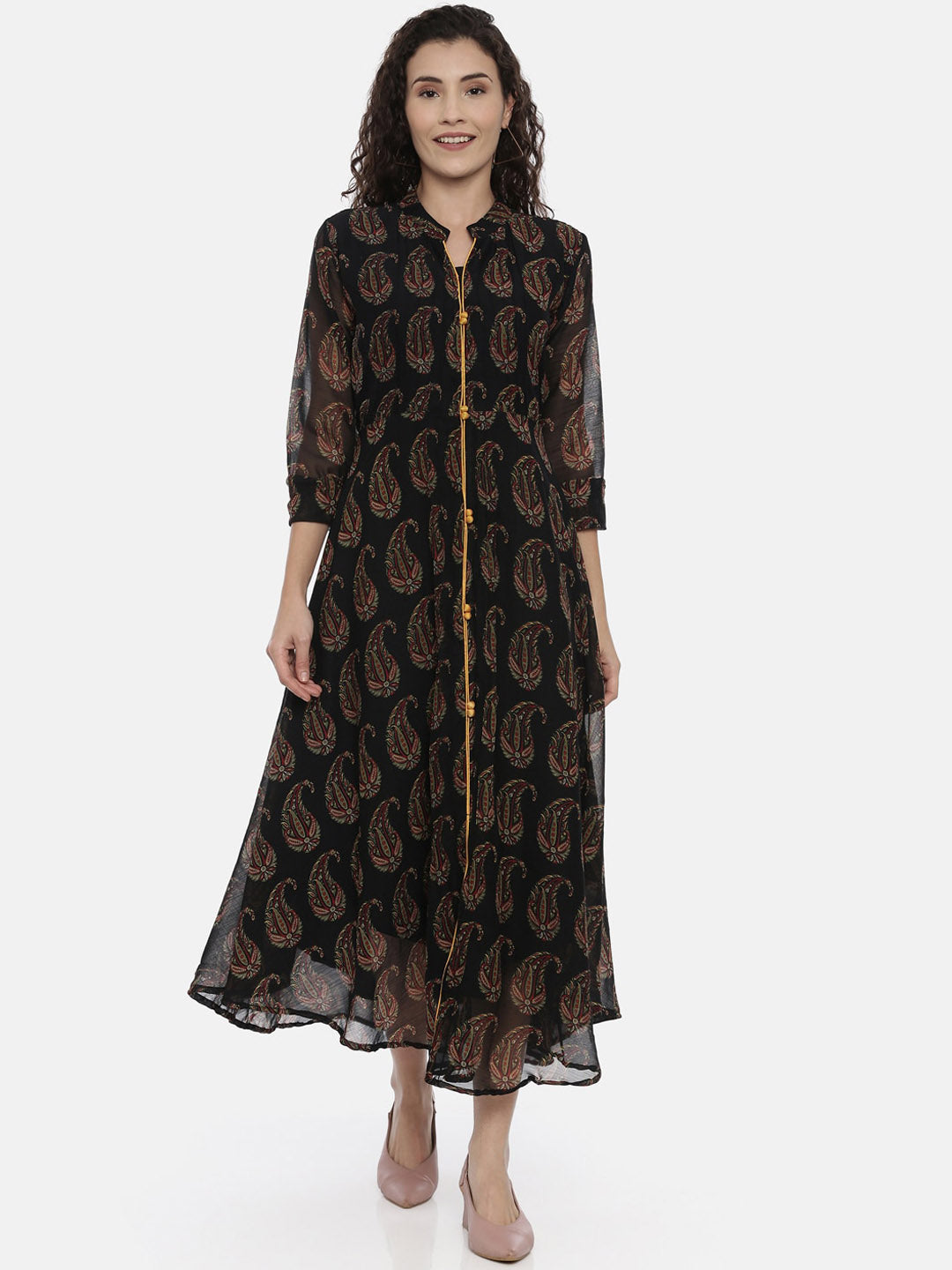 Souchii Women Black Printed A-Line Dress - Swadesiicart