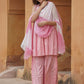 Kalini Geometric Printed Tie-Up Neck Thread Work A-Line Kurta with Sharara & Dupatta | Swadesiicart