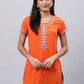 Souchii Orange Floral Embroidered Mirror Work Mirror Work Kurti - SOUCHII