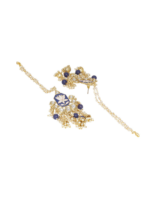 Shoshaa Women Gold-Polished Blue Contemporary Drop Earrings | Swadesiicart