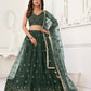 Aastha Fashion Dark Green Butterfly Net Tone To Tone Thread Work And Sandwich Sequence Work Embroidery Wedding Wear Lehenga Choli