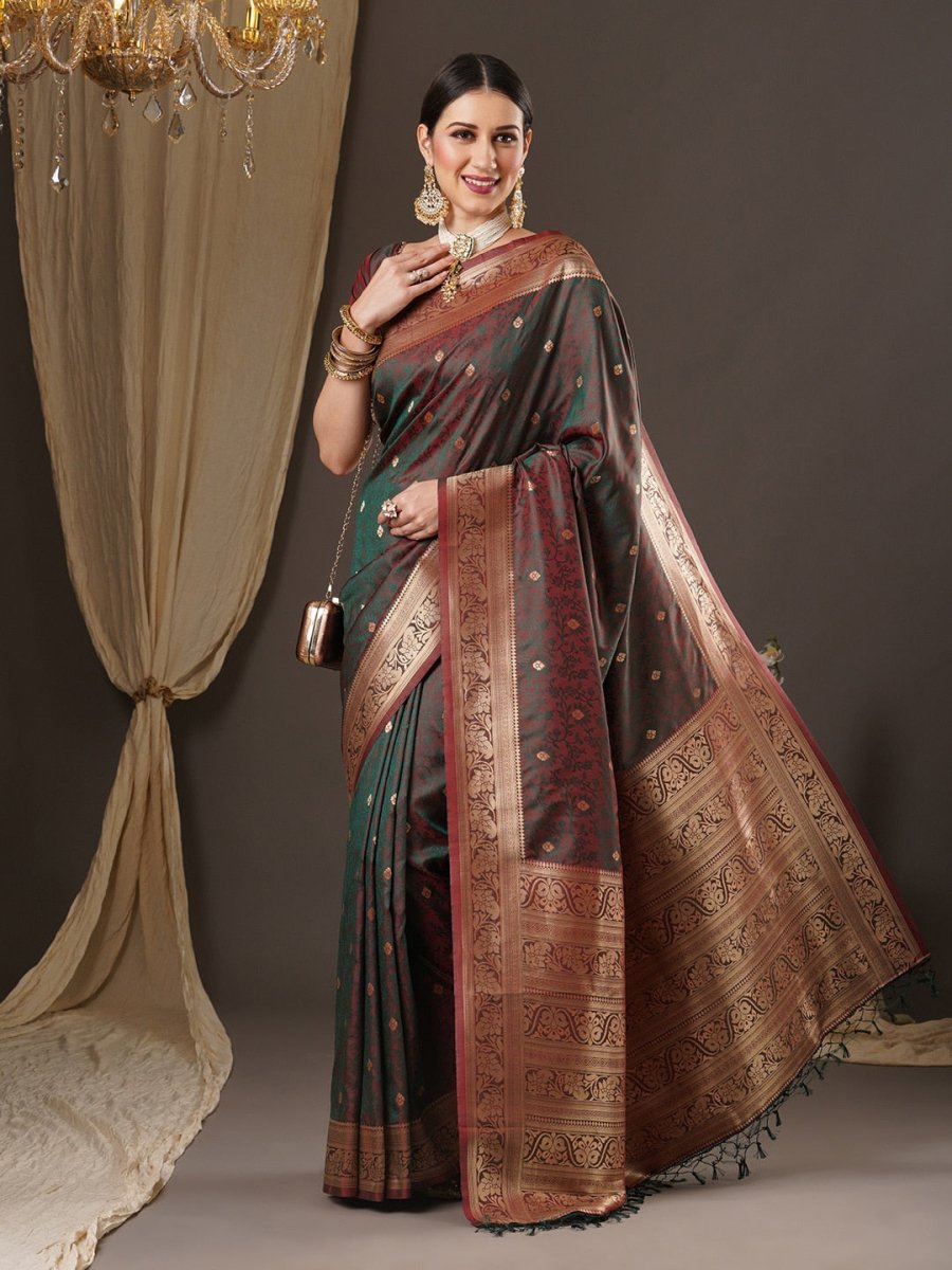 Anouk Floral Zari Banarasi Saree | Swadesiicart