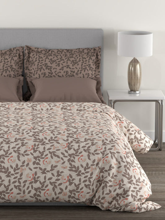MYTRIDENT Brown White Floral Cotton 144 TC Queen Bedsheet With 2 Pillow Covers - Swadesiicart