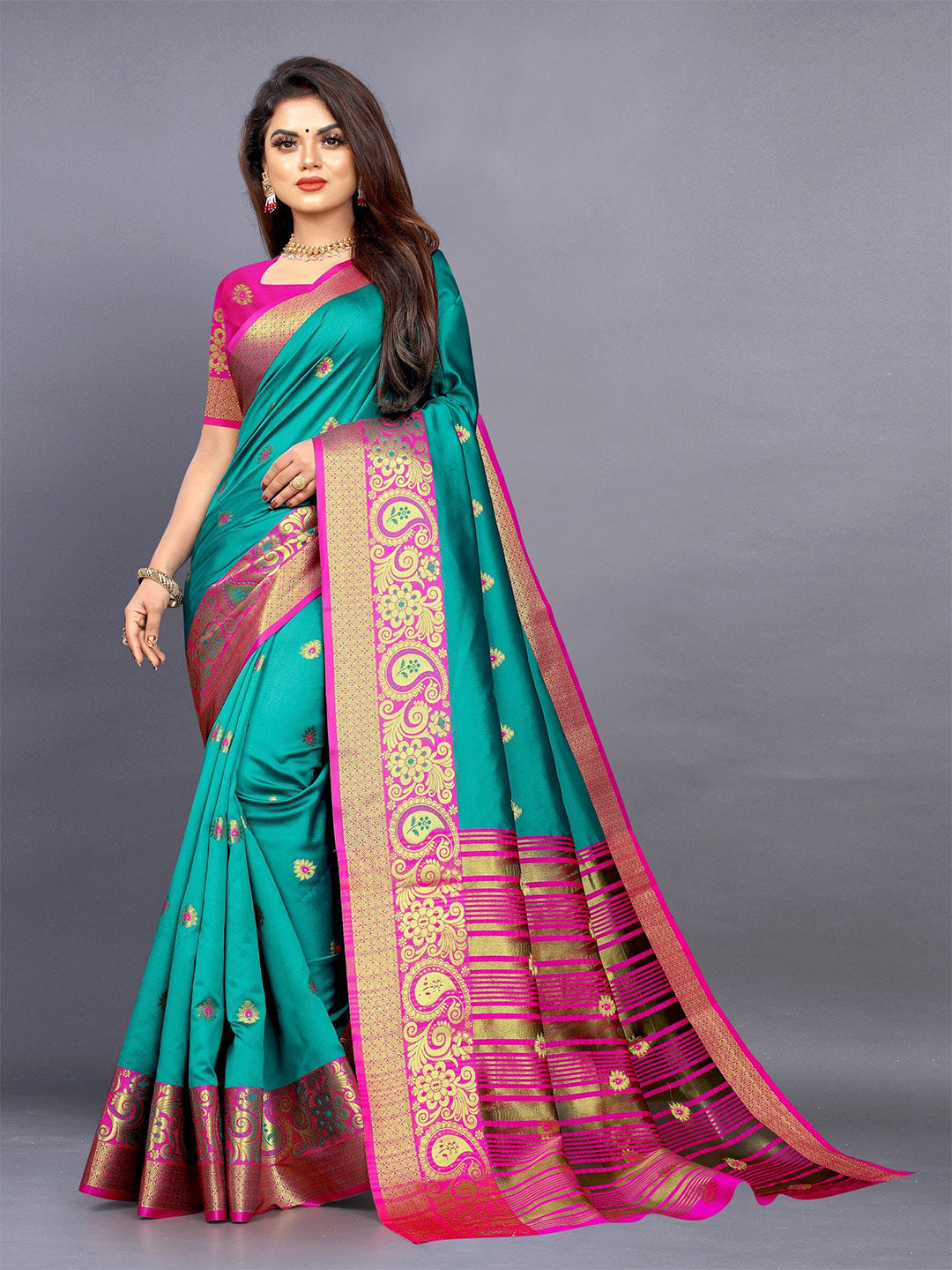 Kalini Ethnic Motifs Zari Jute Silk Banarasi Saree | Swadesiicart