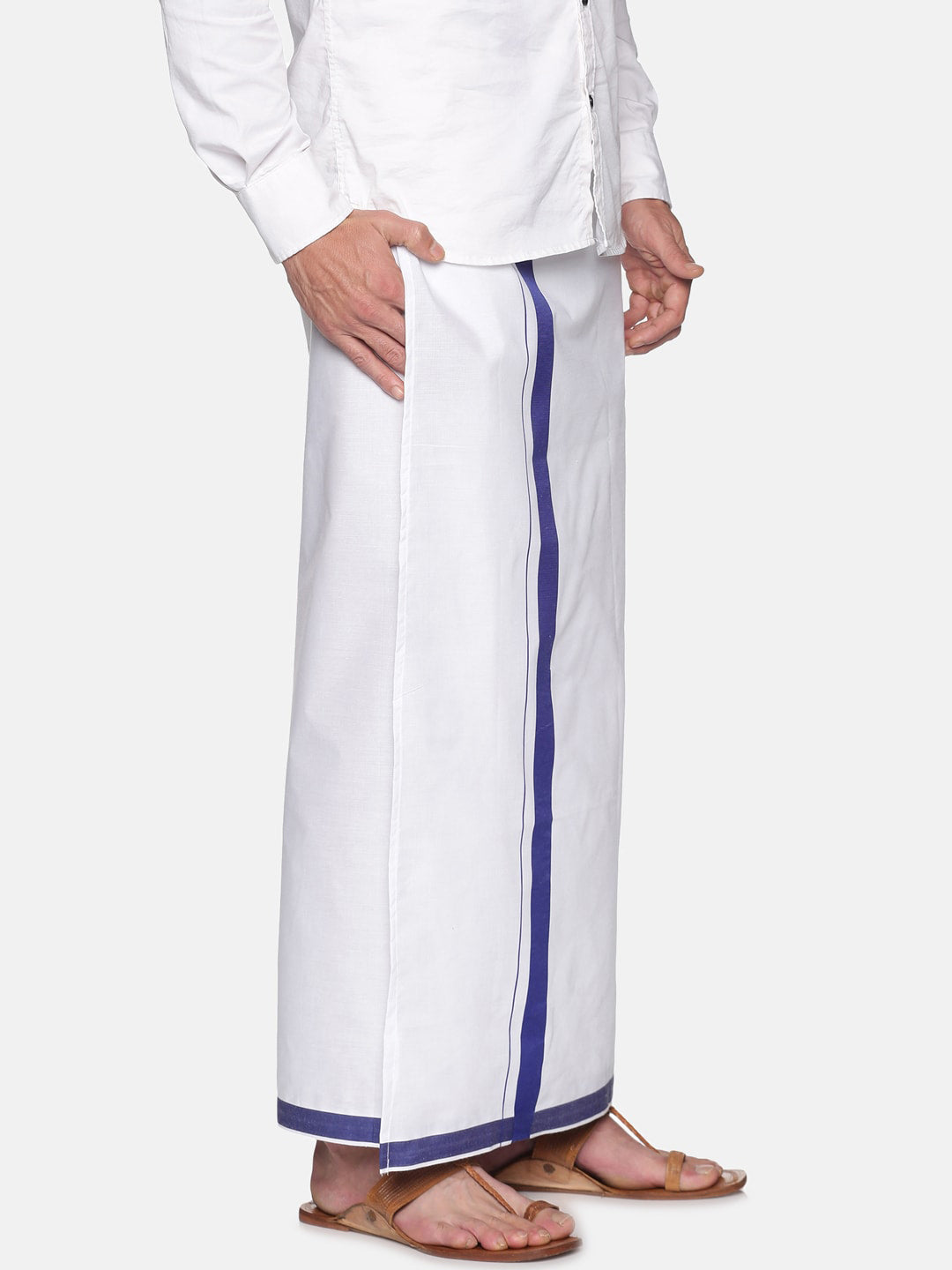 Sethukrishna Mens White Solid Readymade Cotton Dhoti | Swadesiicart