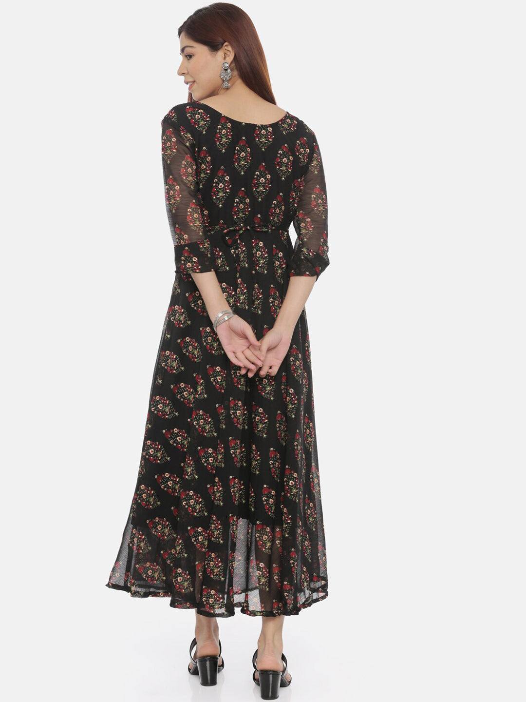Souchii Women Black Printed Fit And Flare Beautiful Dress - Swadesiicart