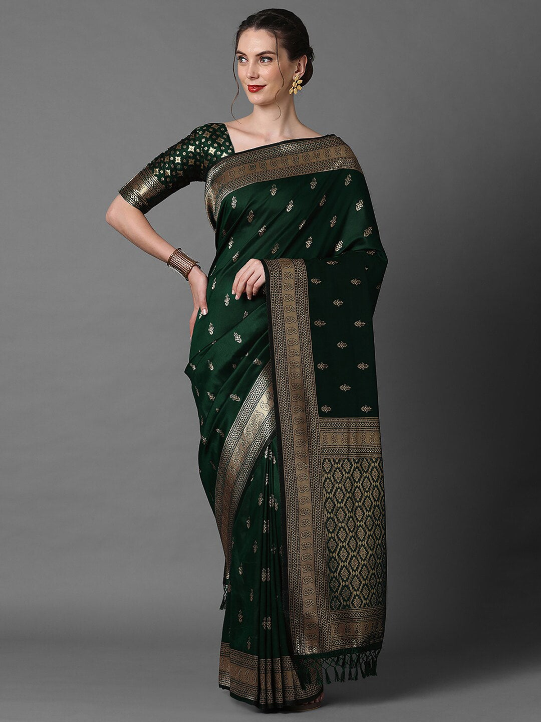 Mitera Ethnic Motifs Woven Design Zari Silk Blend Banarasi Saree | Swadesiicart