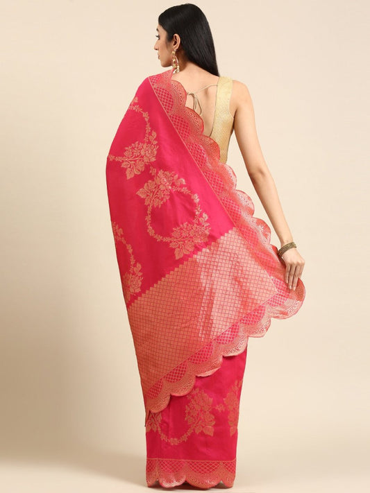 Anouk Pink Woven Design Pure Silk Banarasi Saree | Swadesiicart