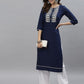 Kalini Women Blue Poly Viscose Rayon Embroidered Kurta | Swadesiicart