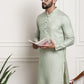 Sojanya Men Green & Beige Ethnic Motifs Jacquard Woven Design Straight Kurta | Swadesiicart