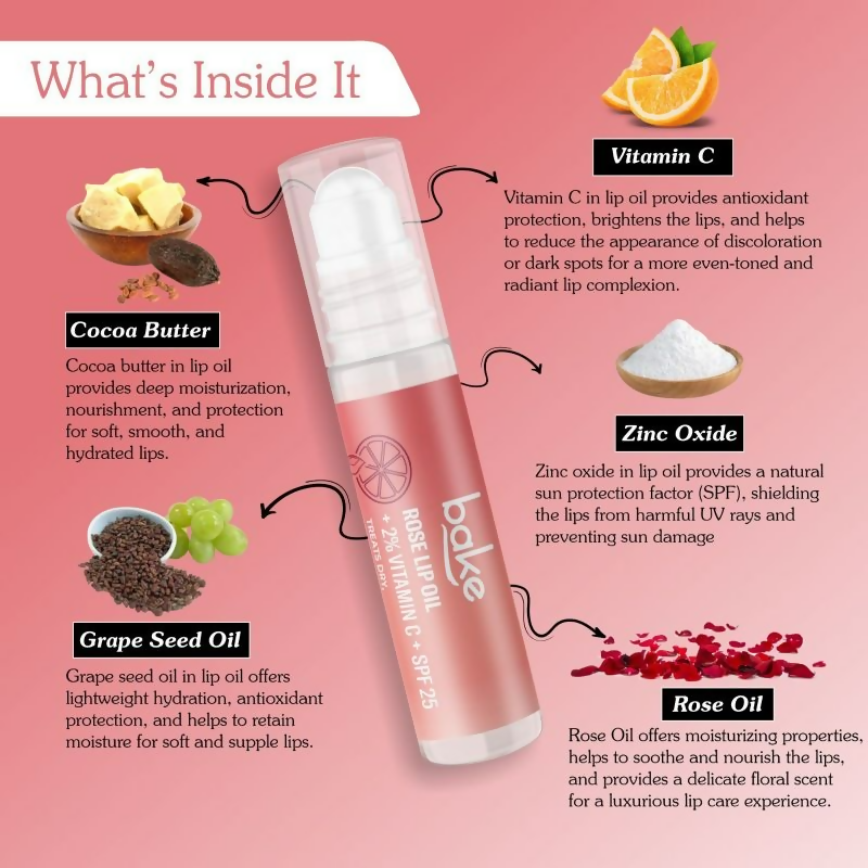 Bake 2% Vitamin C Tinted Rose Lip Oil Spf 25 Pa+++ | Swadesiicart