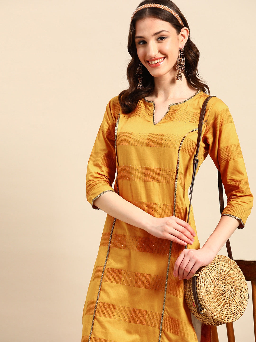 Sangria Embellished Cotton Kurta - Swadesiicart