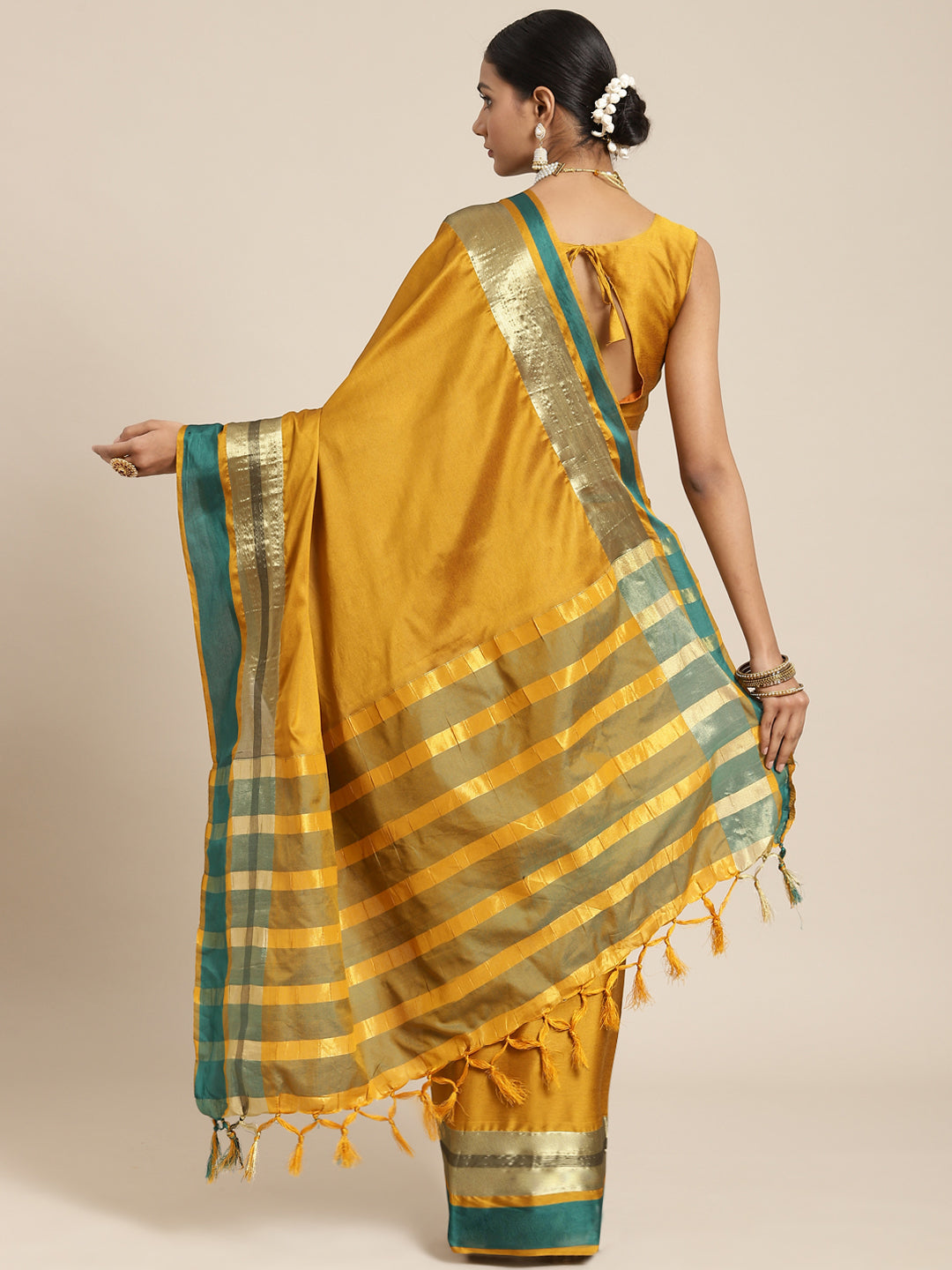 Saree Mall Mustard Zari Silk Blend Uppada Saree - Swadesiicart