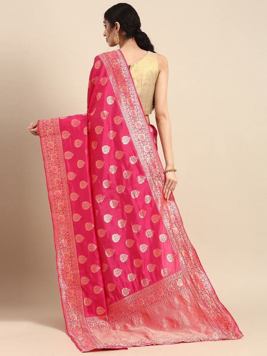 Anouk Pink & Gold-Coloured Woven Design Pure Silk Heavy Work Banarasi Saree | Swadesiicart