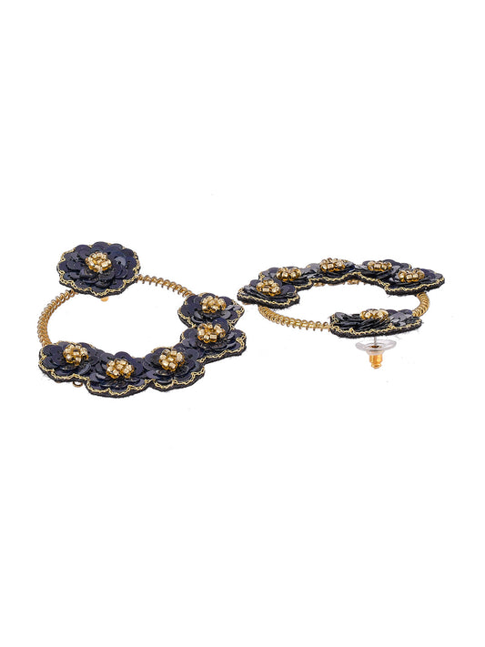 Shoshaa Black Floral Drop Earrings - Swadesiicart