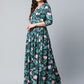 Ahalyaa Women Dark Green Crepe Digital Print Dress | Swadesiicart