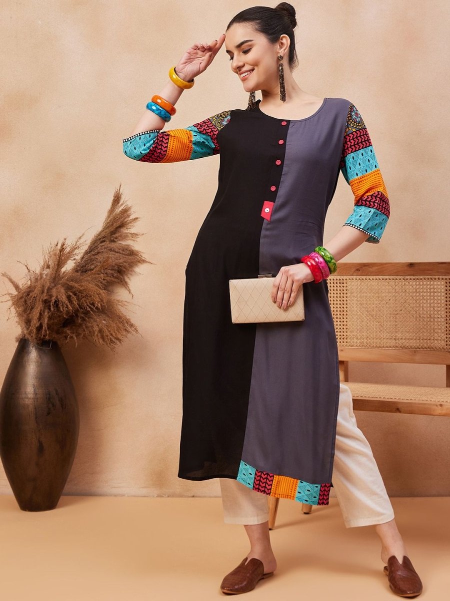 Anouk Ethnic Motifs Printed Round Neck Straight Kurta - Swadesiicart