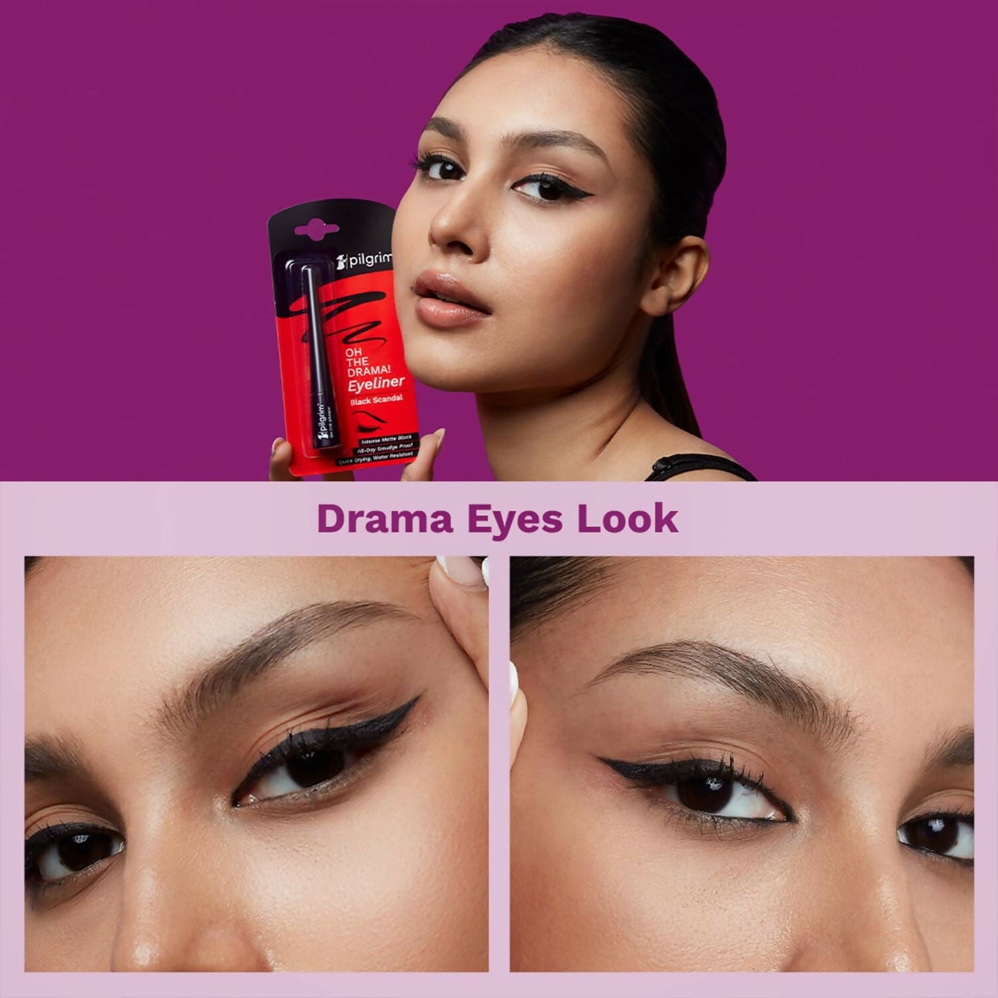Pilgrim Metallic Eyeliner Black Scandal, Long Lasting & Smudge Proof Enriched With Argan Oil - Swadesiicart