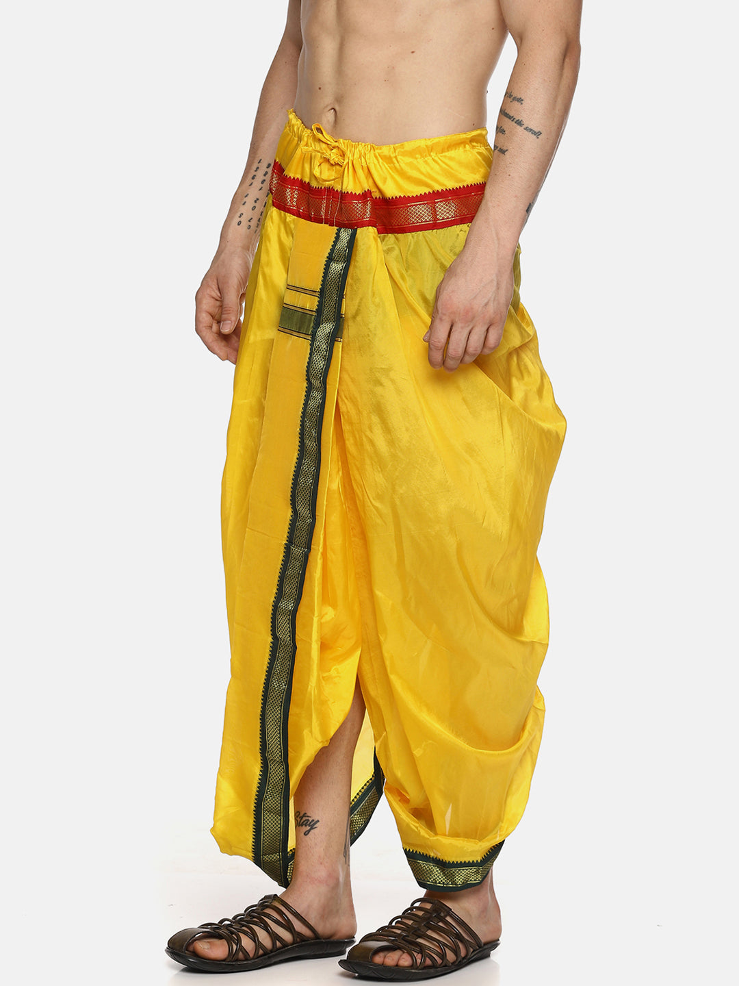 Sethukrishna Men Yellow Solid Readymade Dhoti Pants | Swadesiicart