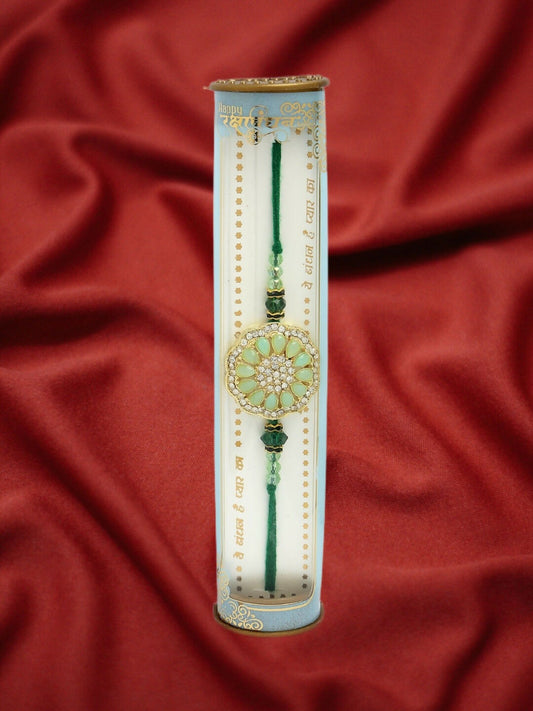 NVR Men Green Stone-Studded Rakhi With Roli Chawal | Swadesiicart