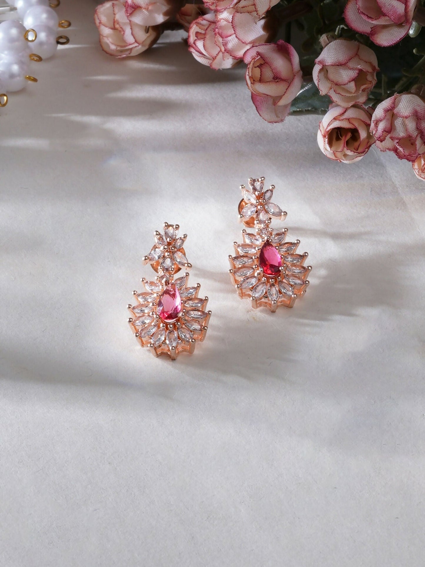 Long kundan earring (Red) - Ruby Raang - Swadesiicart