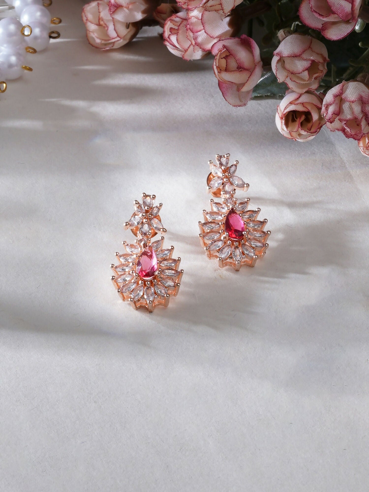 Long kundan earring (Red) - Ruby Raang - Swadesiicart