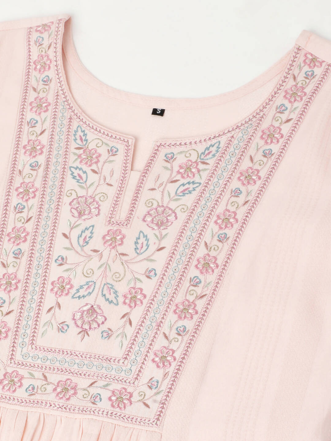 Peach Viscose Rayon Yoke Embroidered A-line Top - Tarini - Swadesiicart