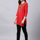 Souchii Women Red Yoke Design Thread Work Grandeur & Majestic Artwork Kurta - Swadesiicart