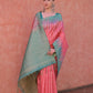 Vishnu Weaves Women's Pink Tussar Silk Woven Saree with Blouse - Swadesiicart
