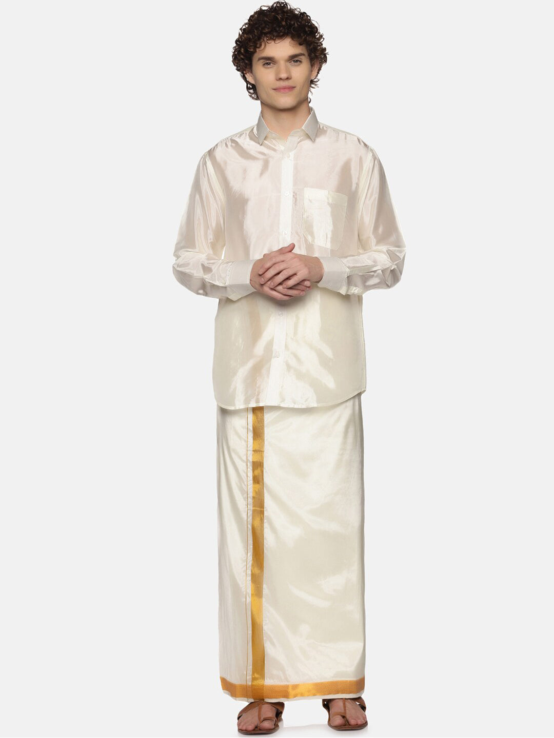 Sethukrishna Men Cream-Coloured Solid Dhoti | Swadesiicart
