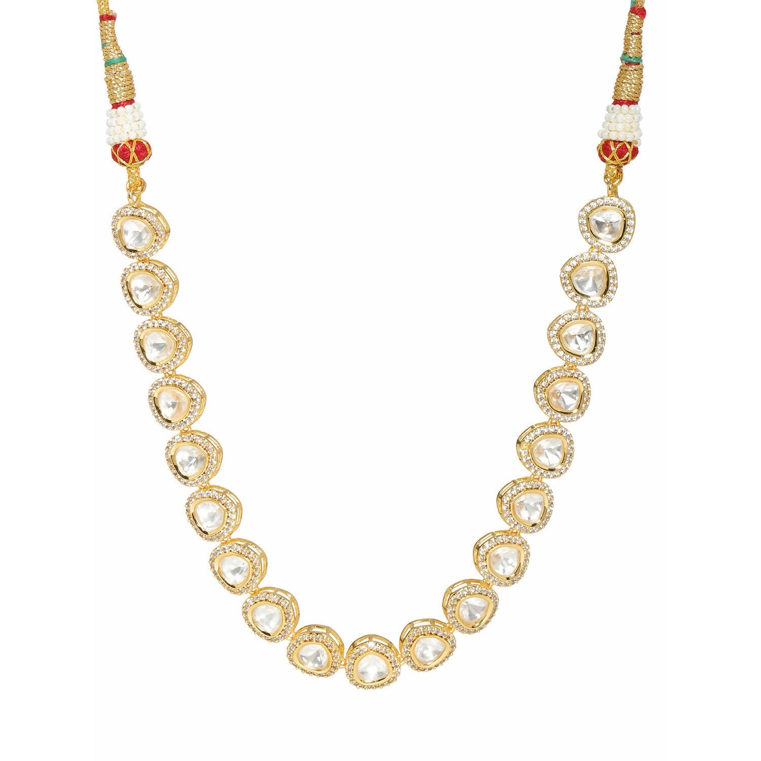 Kundan and Daimond Neckpiece in Brass (Gold) - Ruby Raang | Swadesiicart