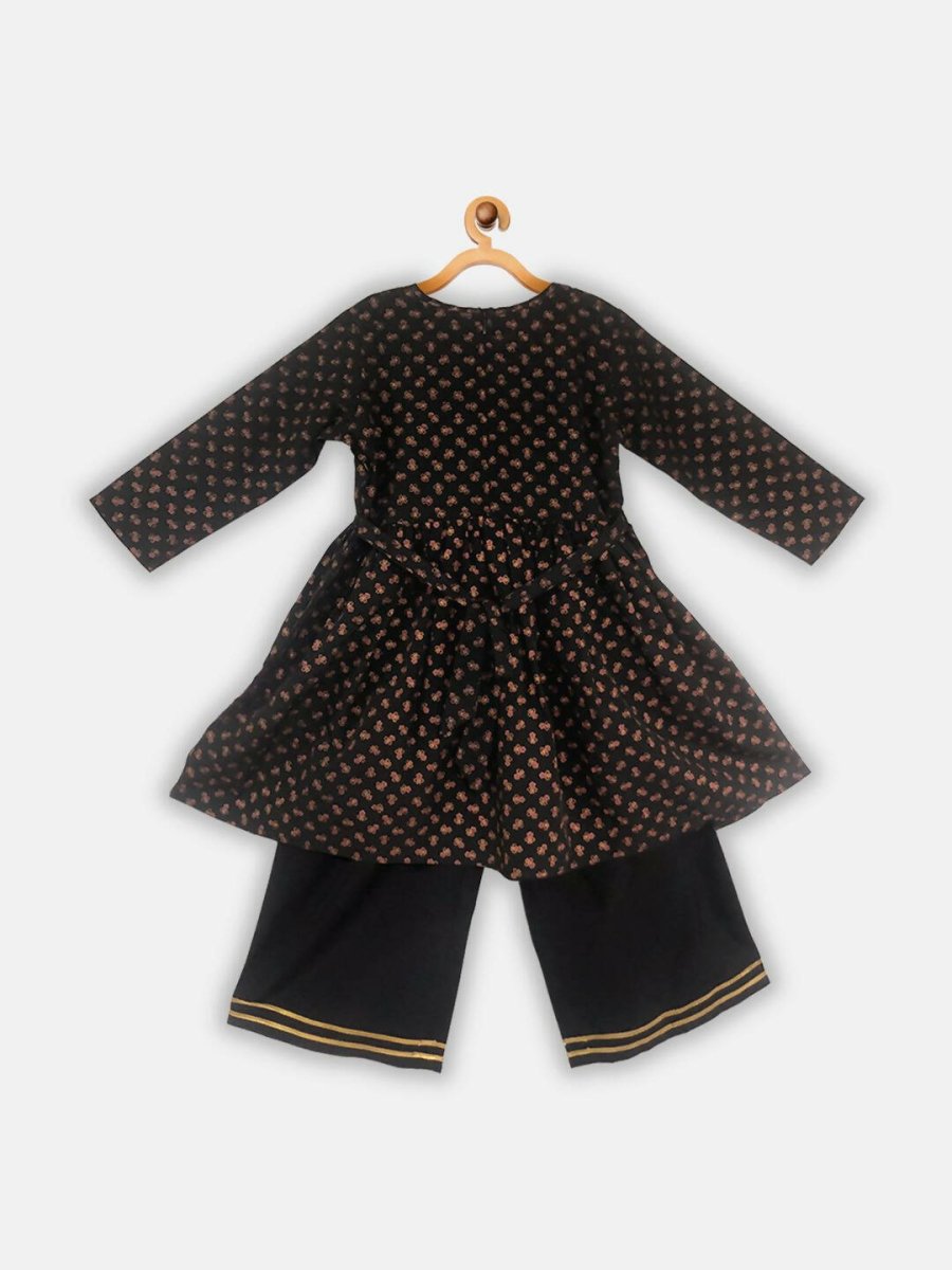 Ahalyaa Black Color Crepe Printed kids Kurta Palazzo Set For Girls | Swadesiicart