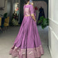 Lorenvalley Lavender Pure Chanderi Plain With Zari Weaving Work Border Lehenga Choli | Swadesiicart