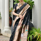 Vishnu Weaves Women's Black Paithani Silk Zari Woven Saree with Blouse - Swadesiicart