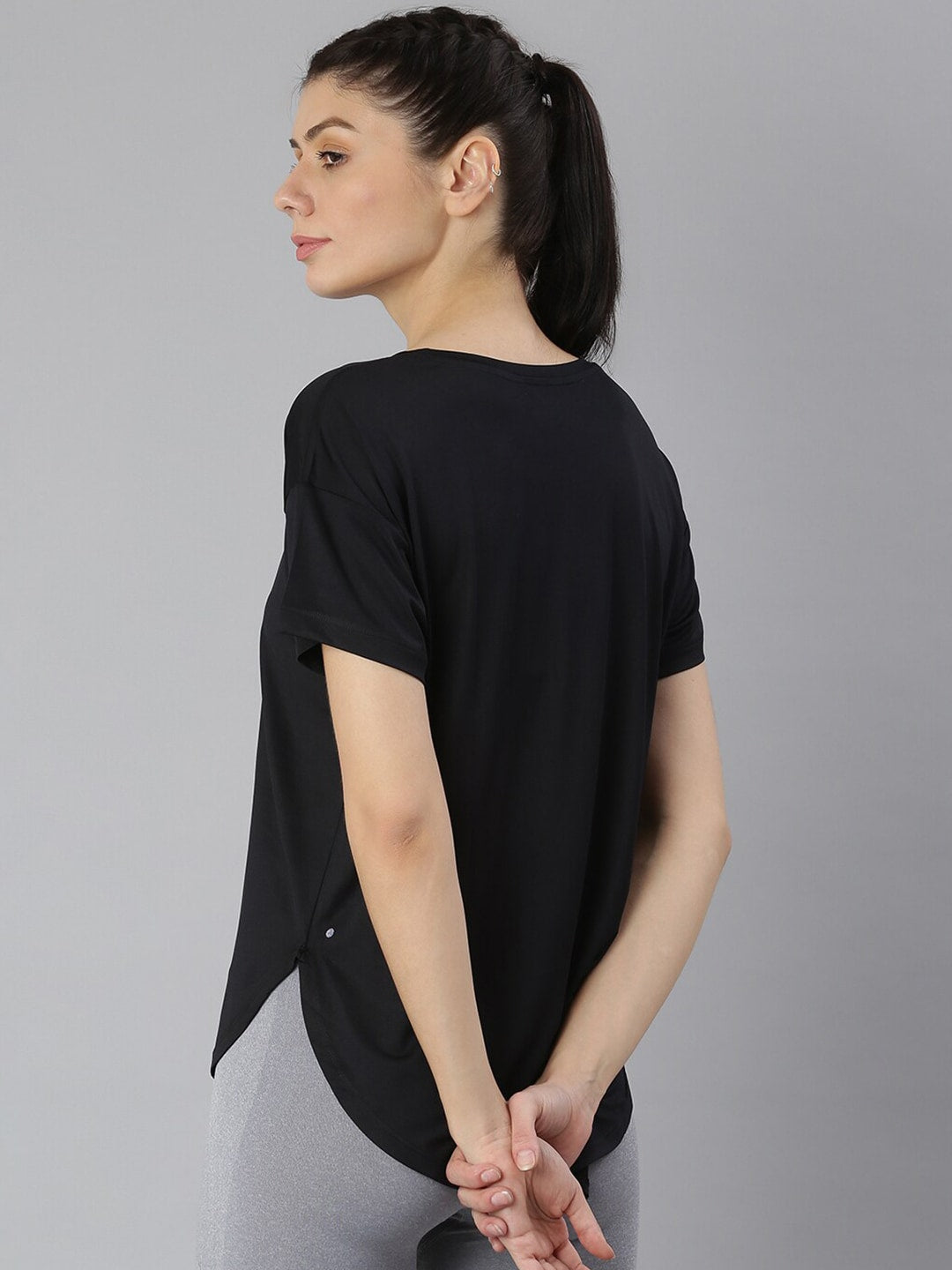 MKH Women Black Typography Extended Sleeves Dri-FIT Sports T-shirt - Swadesiicart