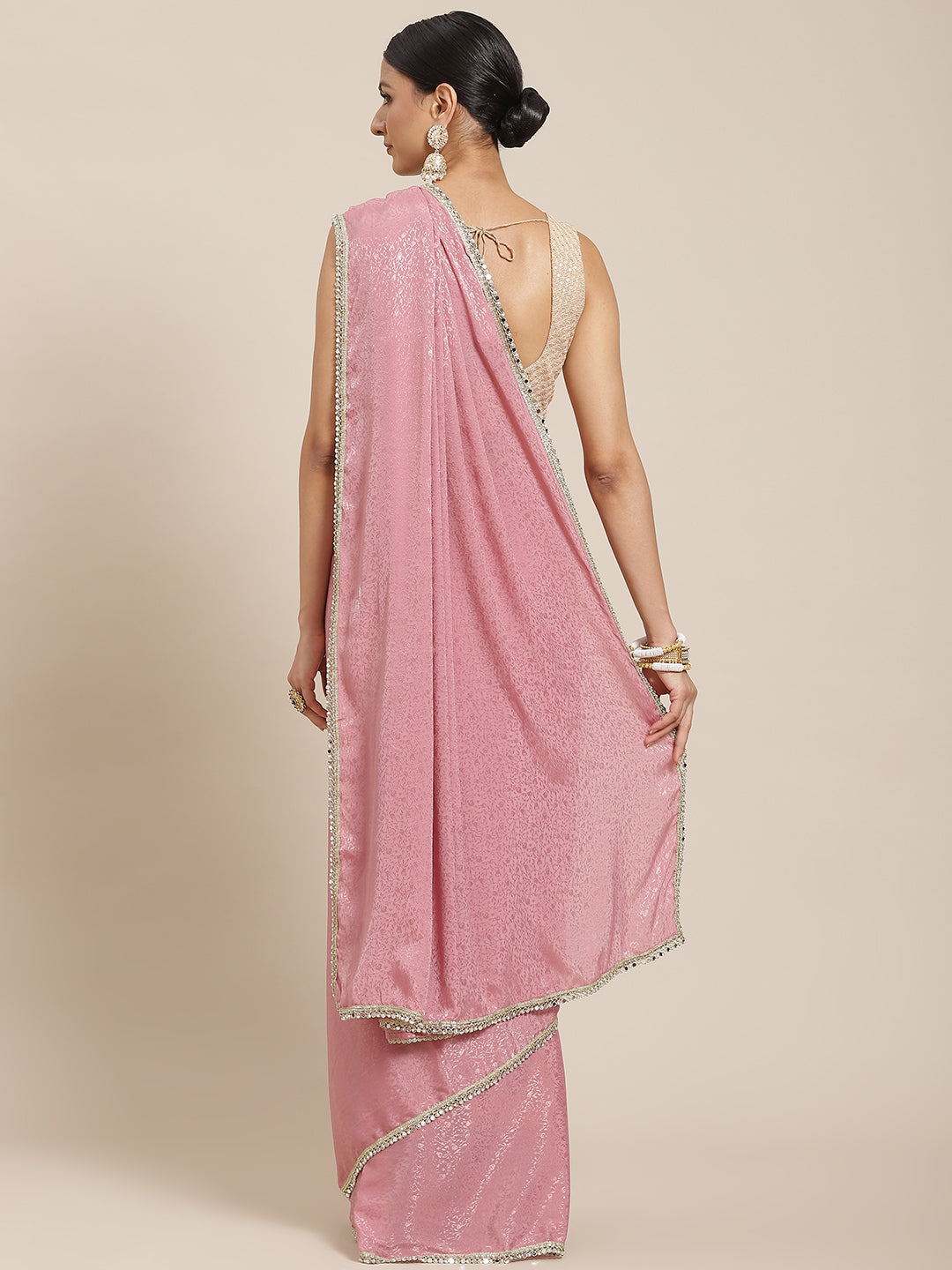 Tikhi Imli Pink Ethnic Motifs Print Saree | Swadesiicart