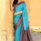 Joban Fashion Sky Blue Crepe Chiffon Pure Handloom Banarasi Silk Saree | Swadesiicart