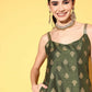 Ahalyaa Women's Olive Colour Poly Silk Gold Printed Kurta Pant Set | Swadesiicart