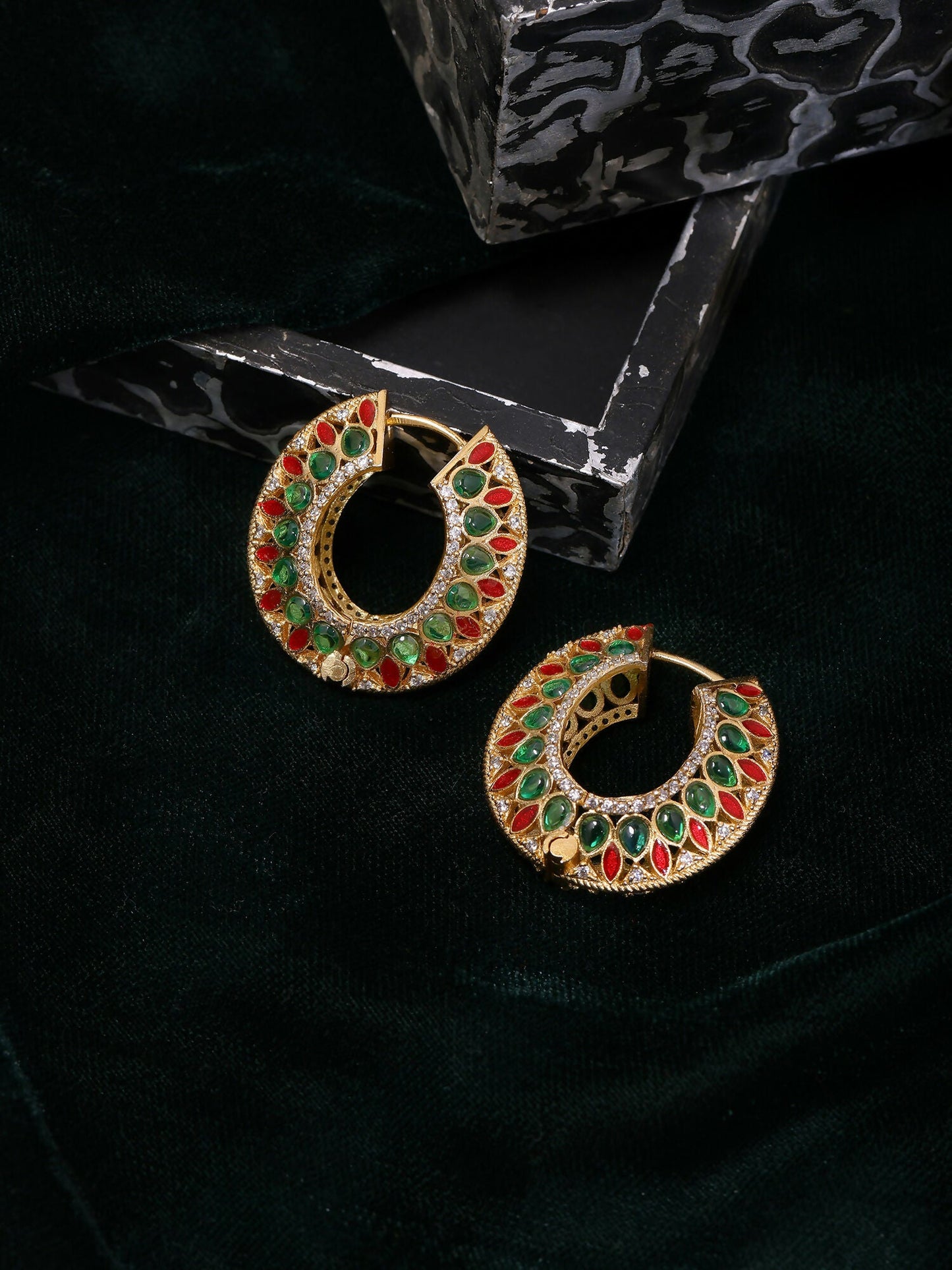Ruby Raang Gold Polished Multi-Color Kundan Loops | Swadesiicart