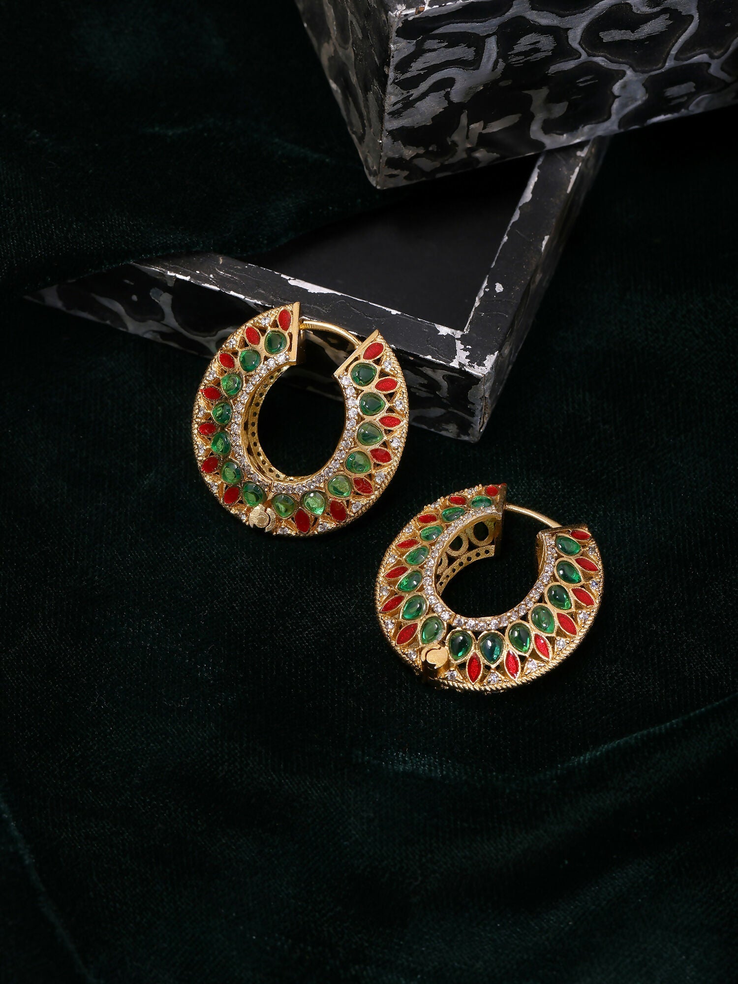 Ruby Raang Gold Polished Multi-Color Kundan Loops | Swadesiicart