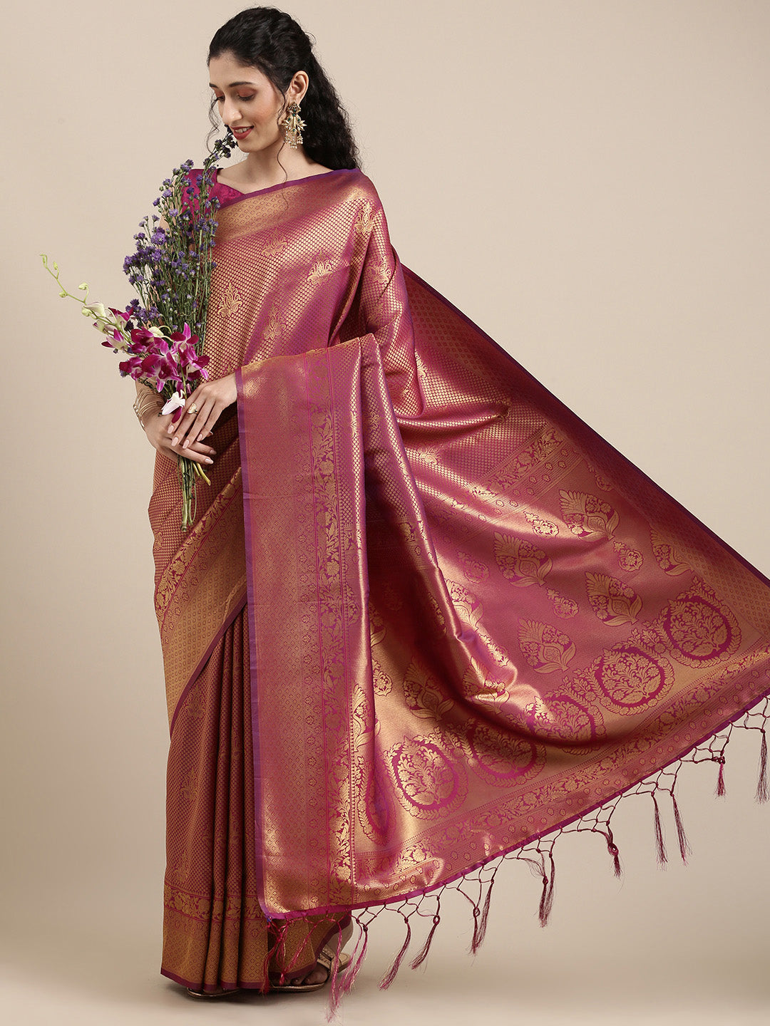 Saree Mall Magenta Ethnic Motifs Zari Silk Blend Banarasi Saree | Swadesiicart