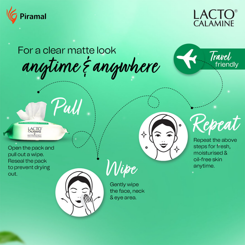 Lacto Calamine Daily Cleansing Face Wipes, Makeup Remover Wipes - Swadesiicart