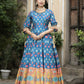 Wedding Designer Blue Soft Dola Silk Anarkali suit with Dupatta - Samanta - Swadesiicart